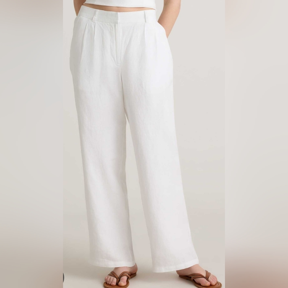 NWT Vintage Jones New York White Linen Trousers High Waist Pants 90s Deadstock